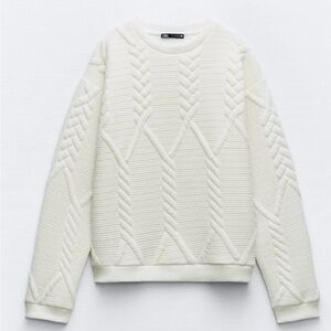 Medium, white, Zara cable-knit sweatshirt, worn once
